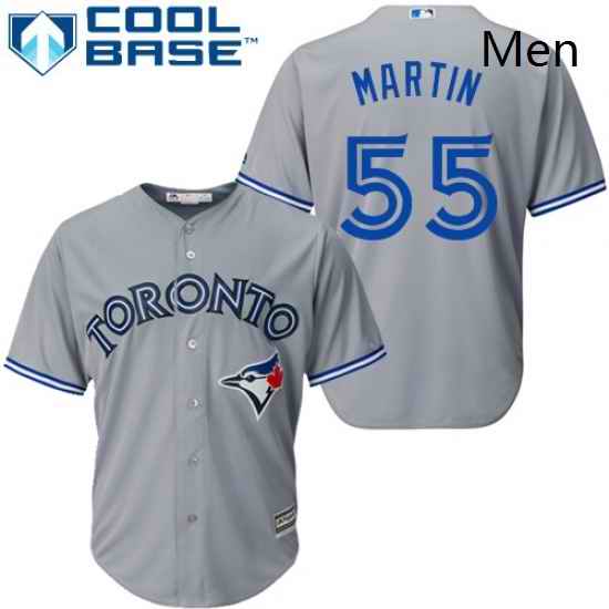 Mens Majestic Toronto Blue Jays 55 Russell Martin Replica Grey Road MLB Jersey